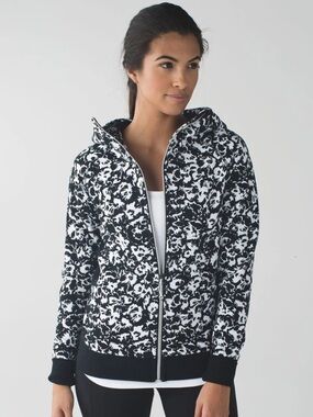 Lululemon Scuba Hoodie III Fleur Sombre White Black Floral 6 - Cotton Fleece